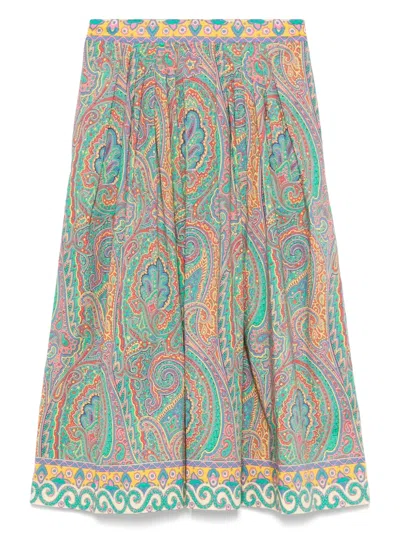 Etro Paisley-print Midi Skirt In Green