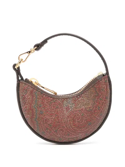 Etro Leather-trimmed Paisley-print Coated-canvas Shoulder Bag In Brown