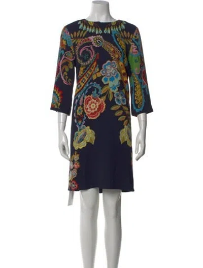 Pre-owned Etro Paisley Print Mini Dress In Blue