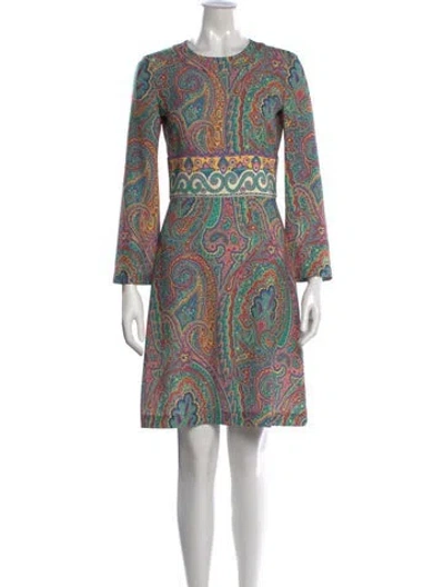 Pre-owned Etro Paisley Print Mini Dress W/ Tags In Green