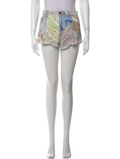 Pre-owned Etro Paisley Print Mini Shorts In Blue