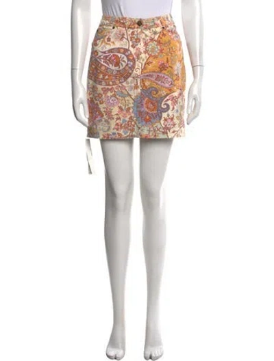 Pre-owned Etro Paisley Print Mini Skirt In White