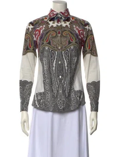 Pre-owned Etro Paisley Print Mock Neck Blouse In Black