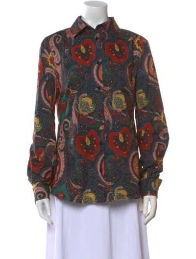 Pre-owned Etro Paisley Print Mock Neck Blouse In Burgundy