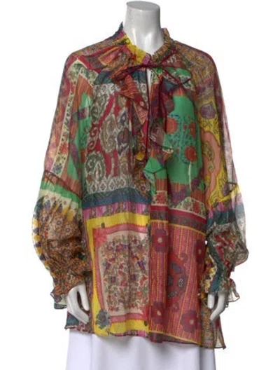 Pre-owned Etro Paisley Print Mock Neck Blouse In Multi