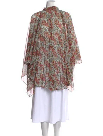 Pre-owned Etro Paisley Print Mock Neck Blouse In White