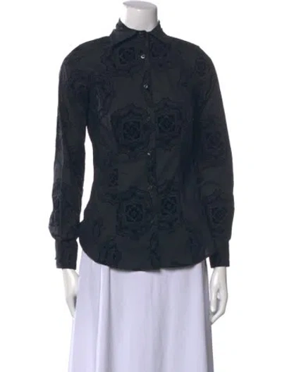 Pre-owned Etro Paisley Print Mock Neck Button-up Top In Blue