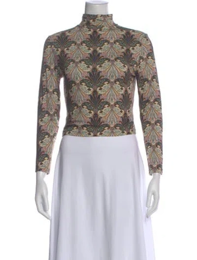 Pre-owned Etro Paisley Print Mock Neck Top In Neutral