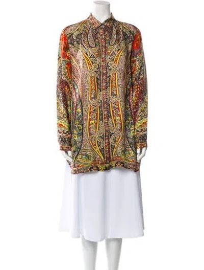 Pre-owned Etro Paisley Print Mock Neck Tunic In Red