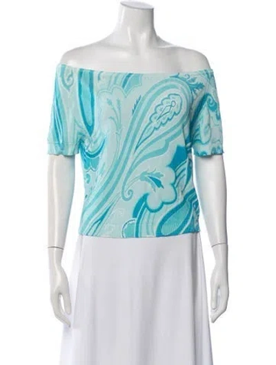 Pre-owned Etro Paisley Print Off-the-shoulder Top In Blue