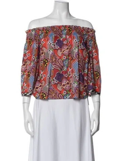 Pre-owned Etro Paisley Print Off-the-shoulder Top In Orange