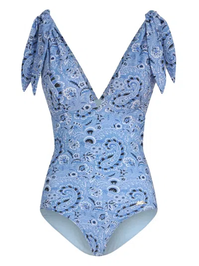 Etro V-neck Floral Swimsuit In Blue