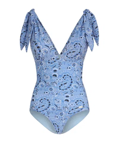 Etro V-neck Floral Swimsuit In Blue