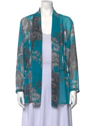 Pre-owned Etro Paisley Print Open Front Sweater In Blue