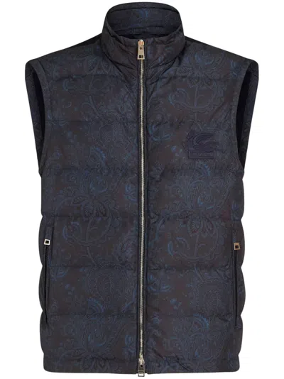 Etro Sleeveless Jacket With Wool Blend Insert In Blue