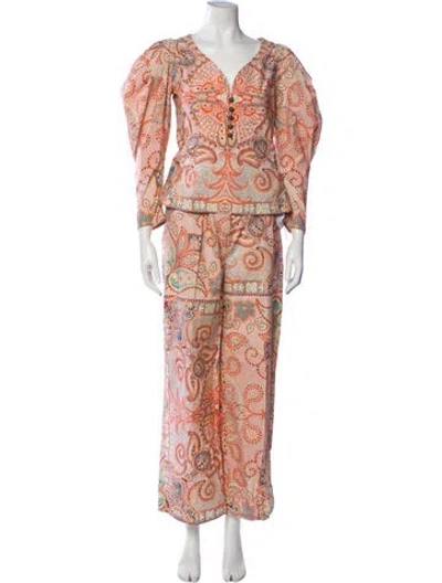 Pre-owned Etro Paisley Print Pant Set In Orange