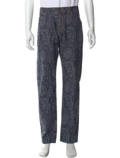 Pre-owned Etro Paisley Print Pants In Blue