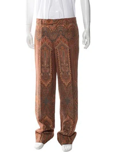 Pre-owned Etro Paisley Print Pants In Brown