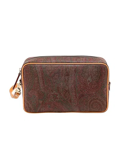 Etro Paisley-print Partitioned Clutch Bag In Brown