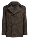 Etro Double-breasted Herringbone Paisley Coat In Brown