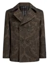 Etro Double-breasted Herringbone Paisley Coat In Brown