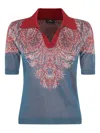 Etro Collared V-neck Polo With Patterned Ribbed Cuffs