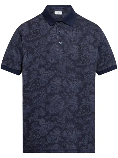 Etro Paisley-print Cotton Polo Shirt In Blue