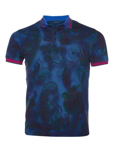 Pre-owned Etro Paisley-print Polo Shirt In Blue