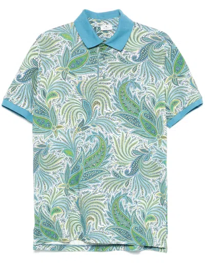 Etro Short Sleeve Polo Shirt With Paisley Pattern In Green