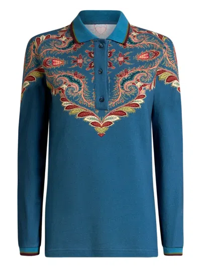 Etro Paisley-print Polo Shirt In Blue
