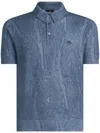 Etro , Knit Polo-shirt With Paisley Print, Man, Navy Blue, Size M In Blue