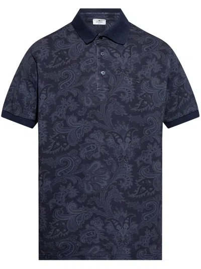 Etro Paisley-print Cotton Polo Shirt In Blue