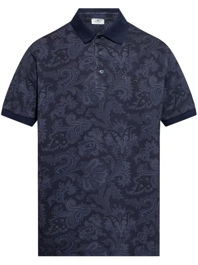 Etro Paisley-print Cotton Polo Shirt In Blue