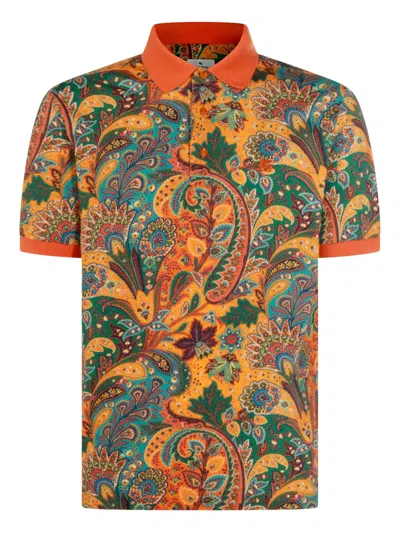 Etro Paisley-print Polo Shirt In Orange
