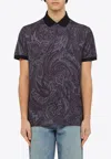 Etro Blue Short Sleeved Polo With Paisley Print In Blue