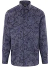 Etro Satin Shirt With Paisley Max Flowers Print In Blue