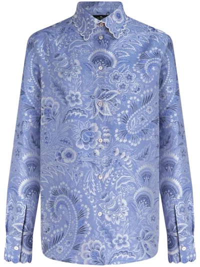 Etro Paisley-print Poplin Shirt In Blue