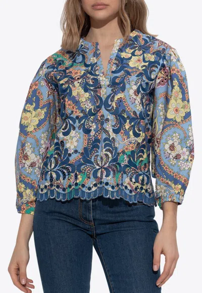 Etro Paisley Print Puff-sleeved Blouse In Blue