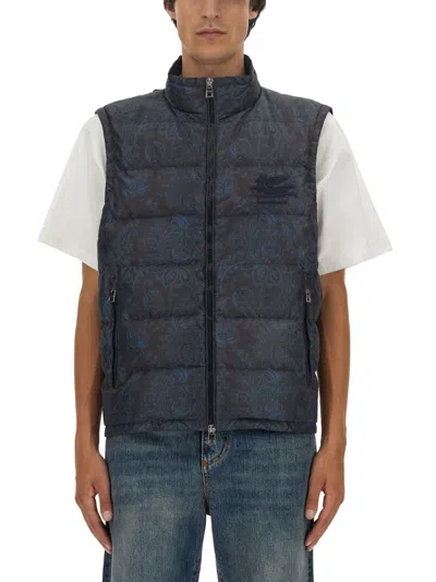 Etro Paisley Print Regular Fit Vest In Blue