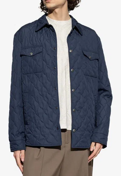 Etro Paisley Print Reversible Quilted Overshirt In Blue