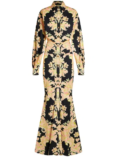 Etro Printed Stretch-cotton Poplin Maxi Dress In Multi