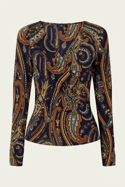 Etro Paisley Print Ruched Top In Blue Multicolor