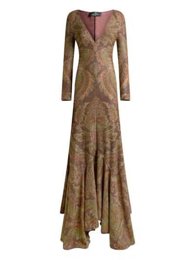 Etro Paisley-print Ruffled Dress In Green
