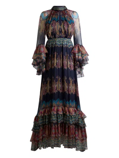 Etro Paisley-print Ruffled Maxi Dress In Brown