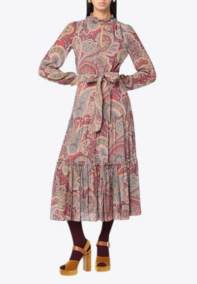 Etro Paisley Print Ruffled Midi Dress In Multi