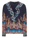 Etro Women's Long Sleeve Ruffled Neck Paisley Top In Blue