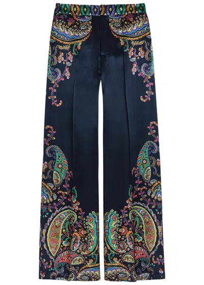 Etro Paisley-print Satin-crepe Trousers In Black