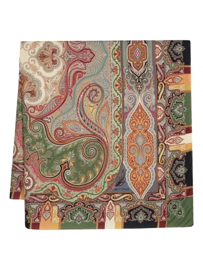 Etro Paisley-print Wool-blend Scarf In Beige