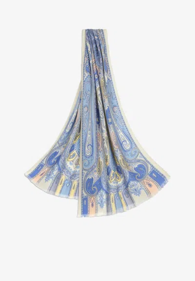 Etro Paisley Print Scarf In Silk And Cashmere In Multicolor