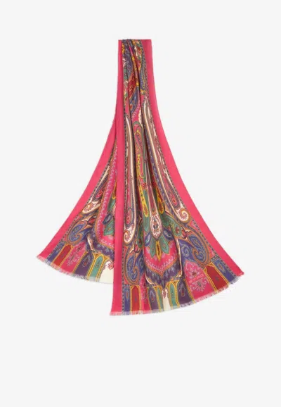Etro Paisley Print Scarf In Silk And Cashmere In Multicolor